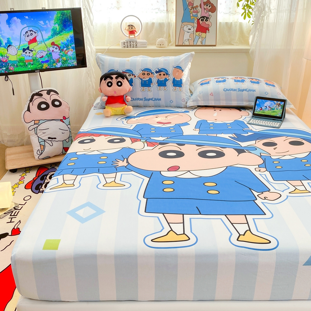 91家纺网 家纺一手货源 找家纺 博雅 2026新款蜡笔小新正版授权全棉纯棉大版床笠单件床笠单品单床笠 大版-春日部校服小新