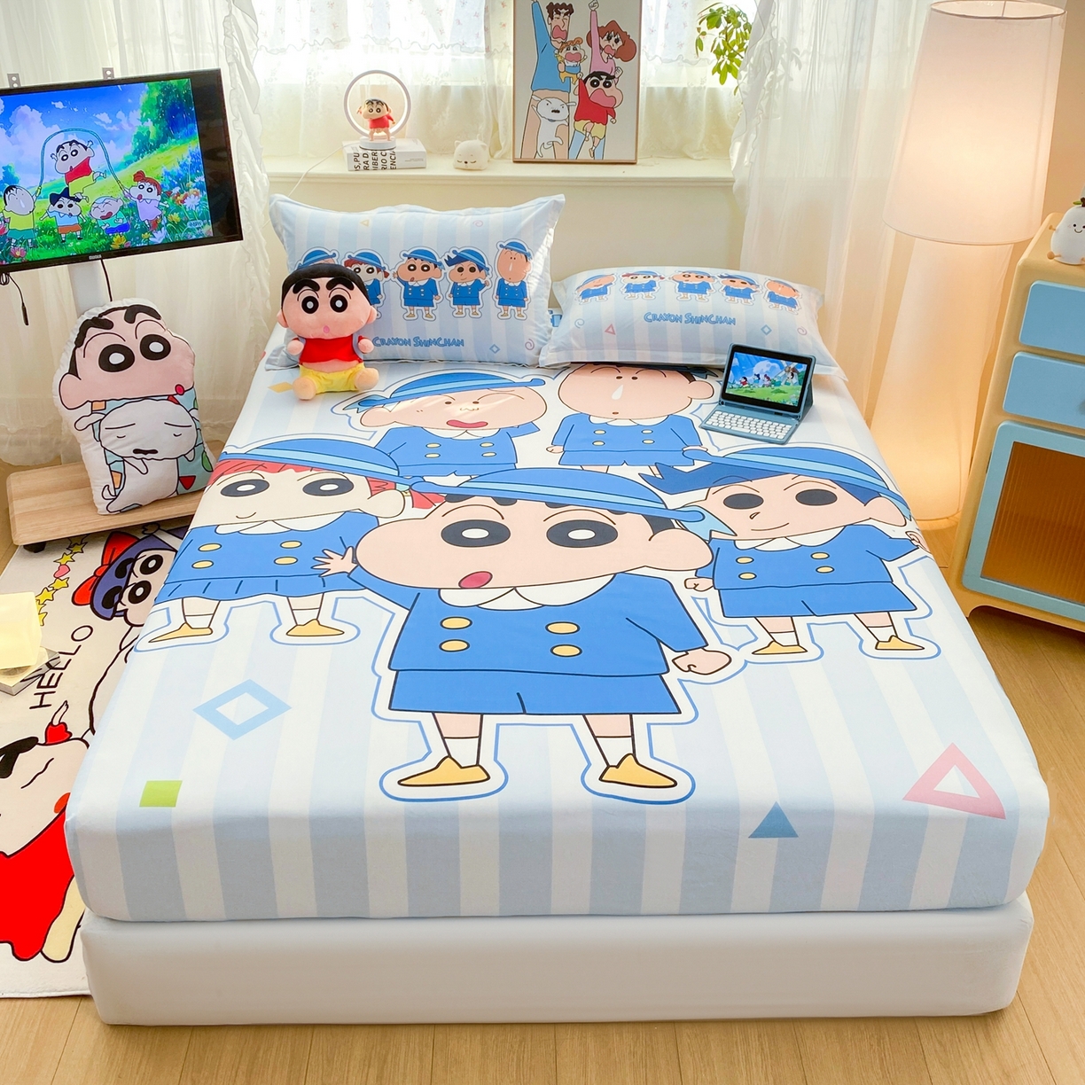 91家纺网 家纺一手货源 找家纺 博雅 2026新款蜡笔小新正版授权全棉纯棉大版床笠单件床笠单品单床笠 大版-春日部校服小新