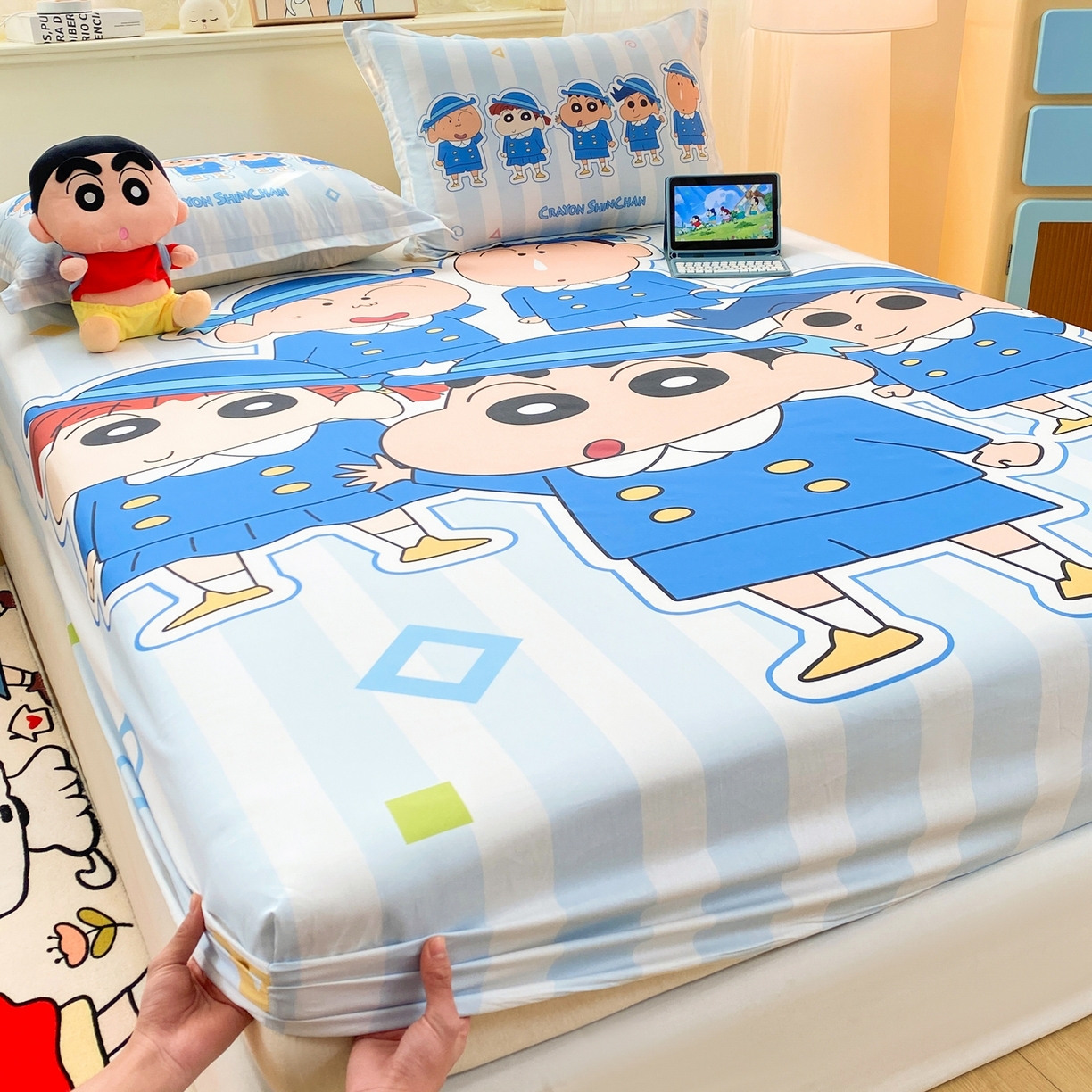 91家纺网 家纺一手货源 找家纺 博雅 2026新款蜡笔小新正版授权全棉纯棉大版床笠单件床笠单品单床笠 大版-春日部校服小新