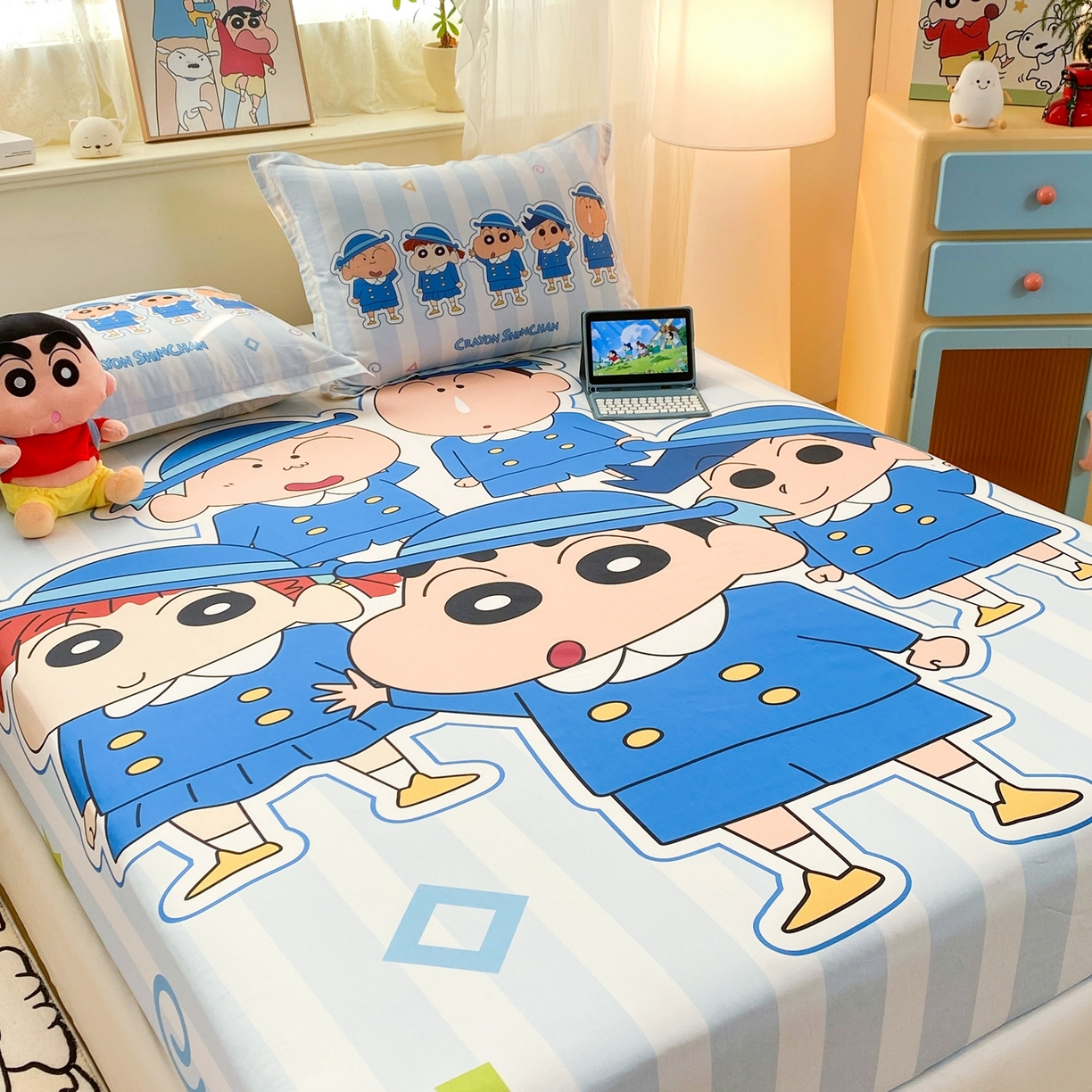 91家纺网 家纺一手货源 找家纺 博雅 2026新款蜡笔小新正版授权全棉纯棉大版床笠单件床笠单品单床笠 大版-春日部校服小新