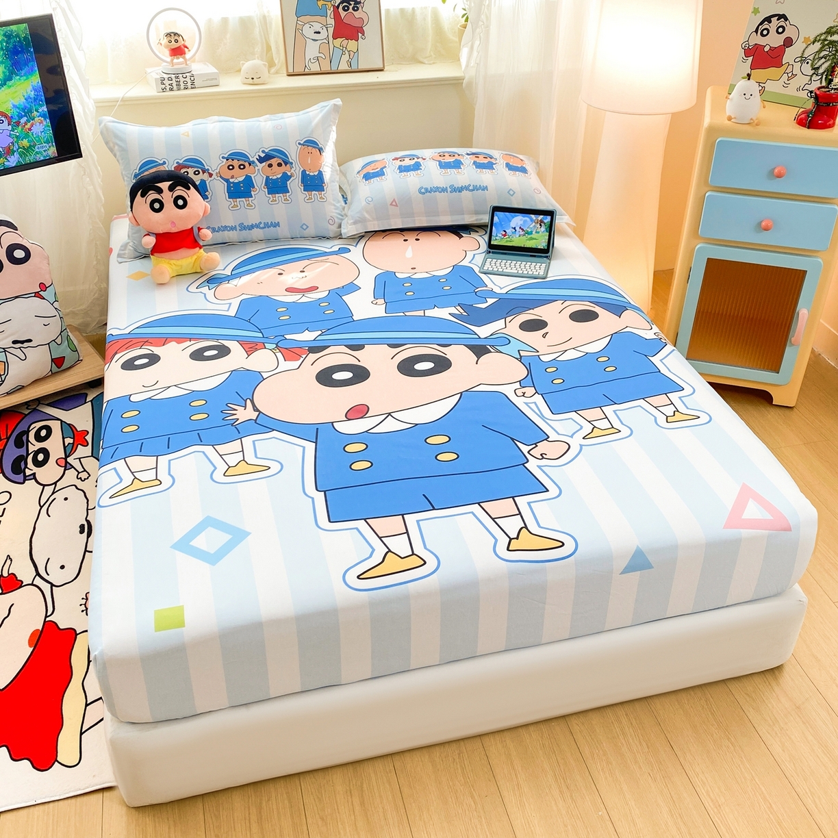 91家纺网 家纺一手货源 找家纺 博雅 2026新款蜡笔小新正版授权全棉纯棉大版床笠单件床笠单品单床笠 大版-春日部校服小新