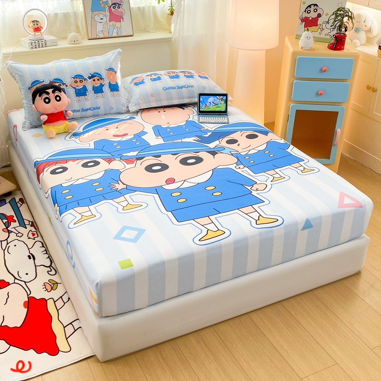 91家纺网 家纺一手货源 找家纺 博雅 2026新款蜡笔小新正版授权全棉纯棉大版床笠单件床笠单品单床笠 大版-春日部校服小新