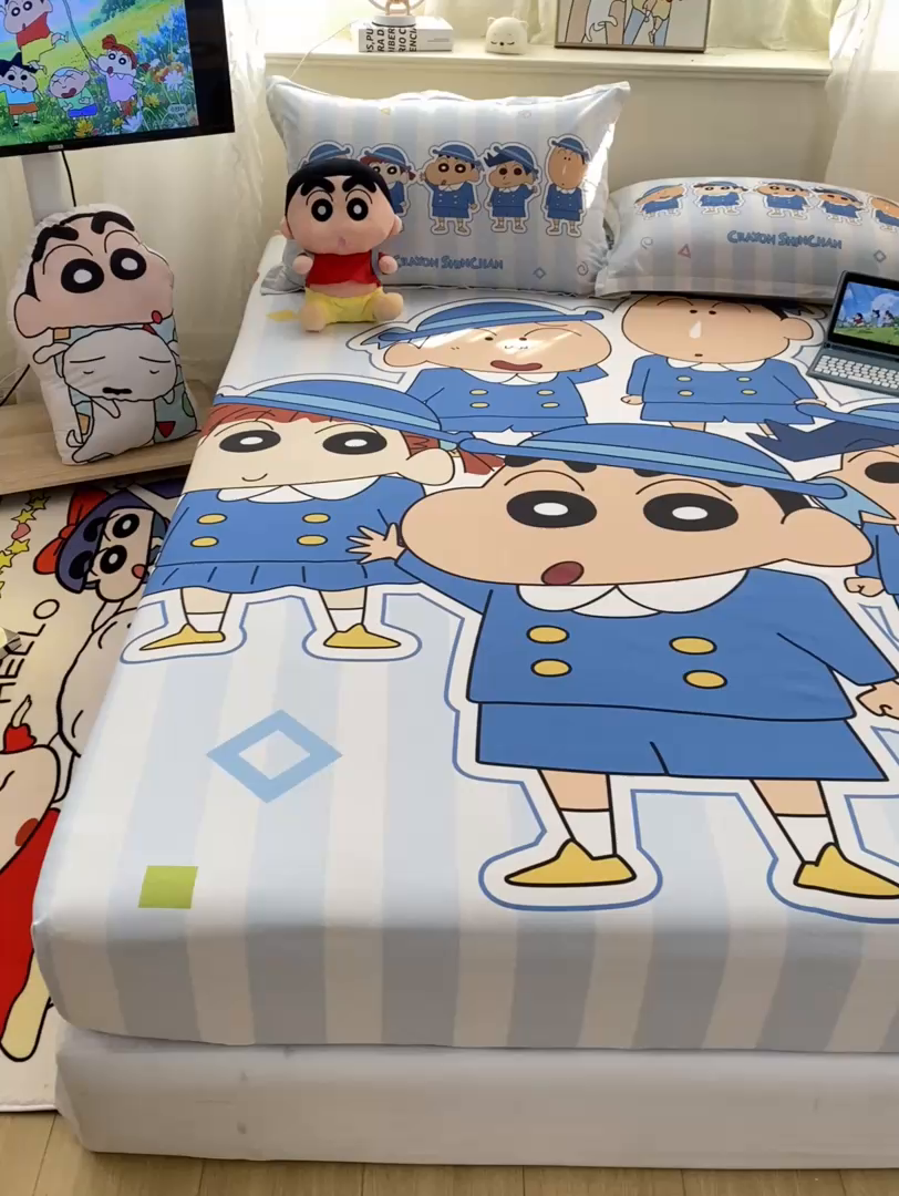 91家纺网 家纺一手货源 找家纺 博雅 2026新款蜡笔小新正版授权全棉纯棉大版床笠单件床笠单品单床笠 大版-春日部校服小新