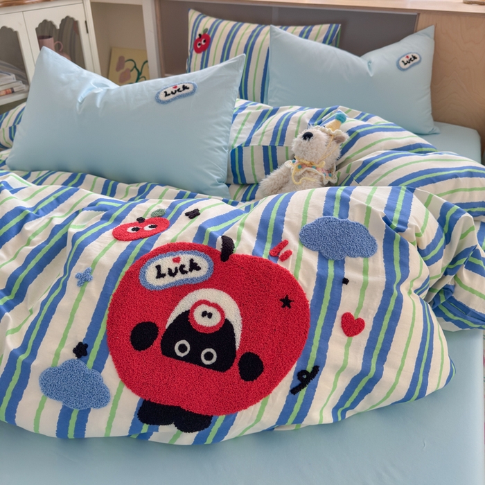 91家纺网 家纺一手货源 找家纺 如意朵 2026新款全棉纯棉毛巾绣四件套（第二批） 躲猫猫