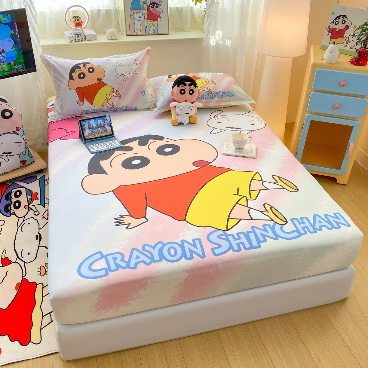 91家纺网 家纺一手货源 找家纺 博雅 2026新款蜡笔小新正版授权全棉纯棉大版床笠单件床笠单品单床笠 大版-呆萌蜡笔小新