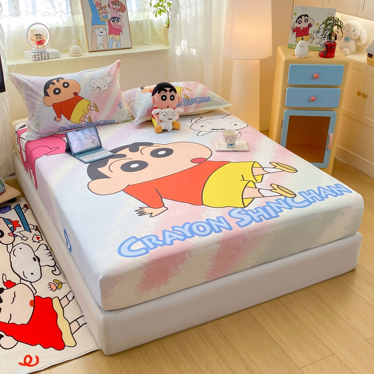 91家纺网 家纺一手货源 找家纺 博雅 2026新款蜡笔小新正版授权全棉纯棉大版床笠单件床笠单品单床笠 大版-呆萌蜡笔小新