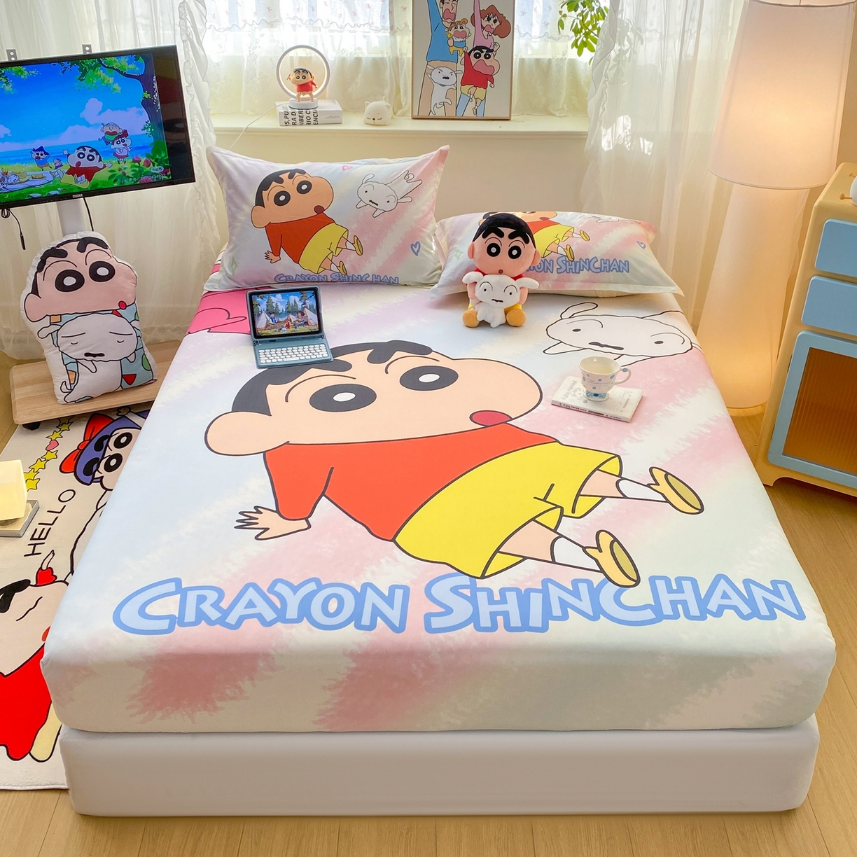 91家纺网 家纺一手货源 找家纺 博雅 2026新款蜡笔小新正版授权全棉纯棉大版床笠单件床笠单品单床笠 大版-呆萌蜡笔小新