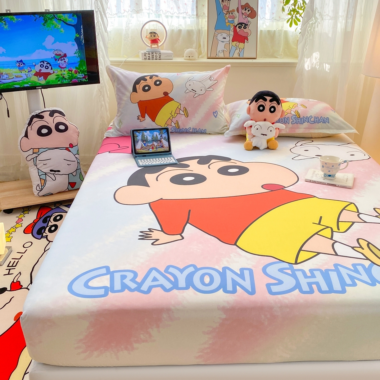 91家纺网 家纺一手货源 找家纺 博雅 2026新款蜡笔小新正版授权全棉纯棉大版床笠单件床笠单品单床笠 大版-呆萌蜡笔小新