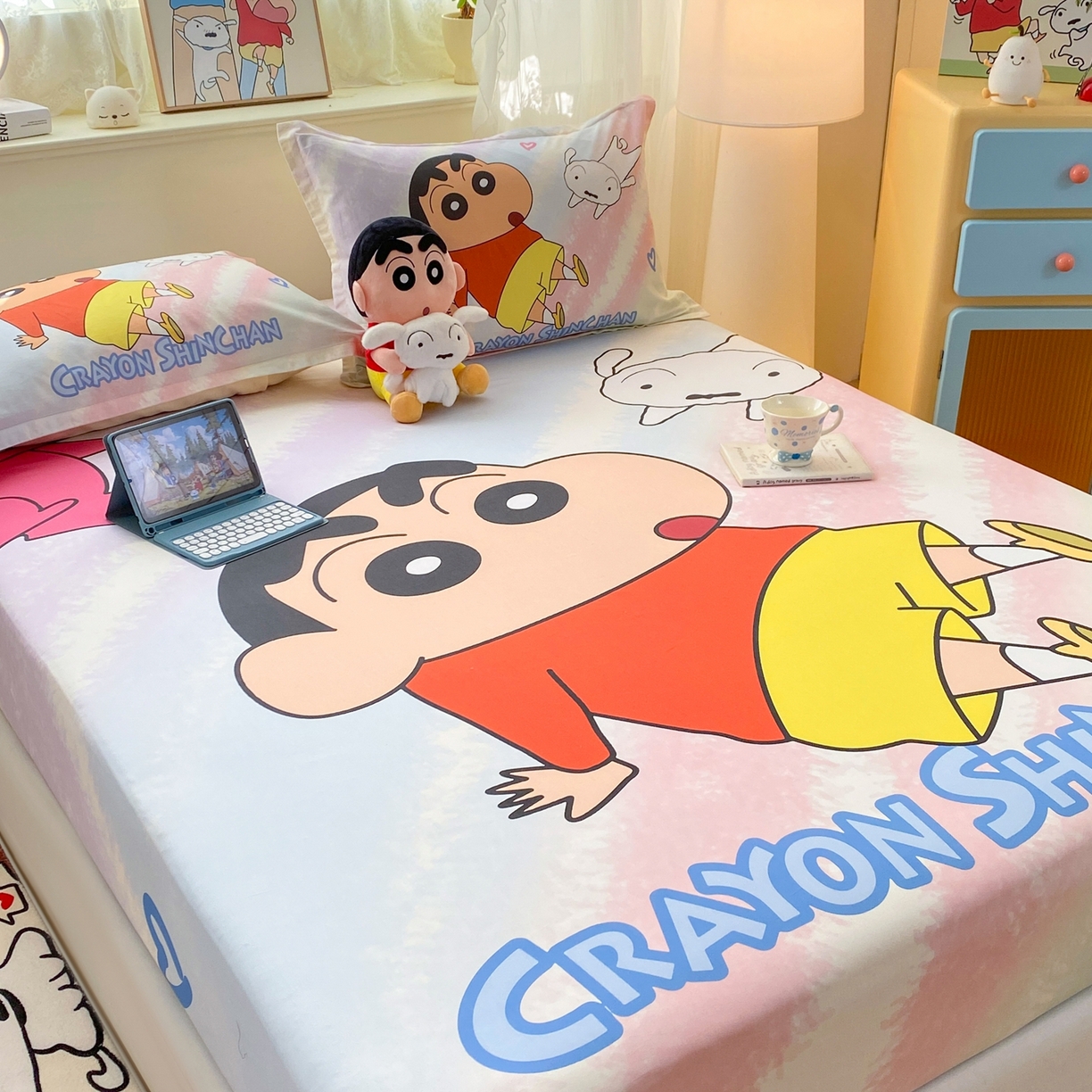91家纺网 家纺一手货源 找家纺 博雅 2026新款蜡笔小新正版授权全棉纯棉大版床笠单件床笠单品单床笠 大版-呆萌蜡笔小新