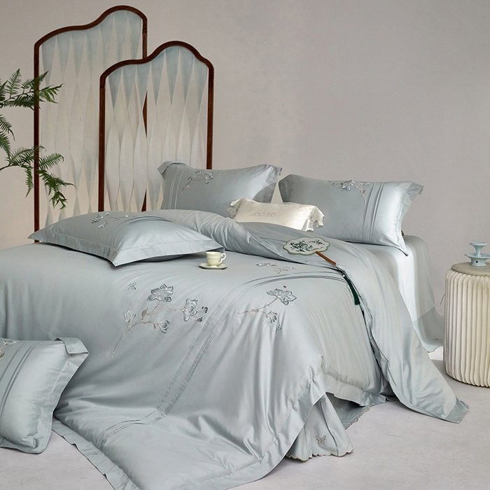 91家纺网 家纺一手货源 找家纺 （总）蒂爵 2026新款贡缎100支长绒棉全棉纯棉刺绣绣花四件套高端四件套-陌上花开