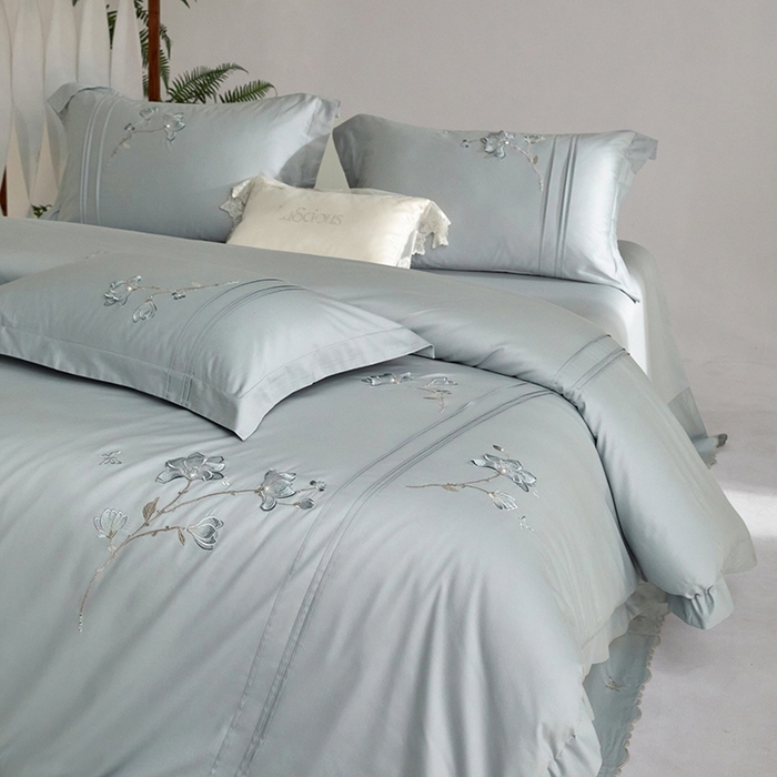 91家纺网 家纺一手货源 找家纺 （总）蒂爵 2026新款贡缎100支长绒棉全棉纯棉刺绣绣花四件套高端四件套-陌上花开