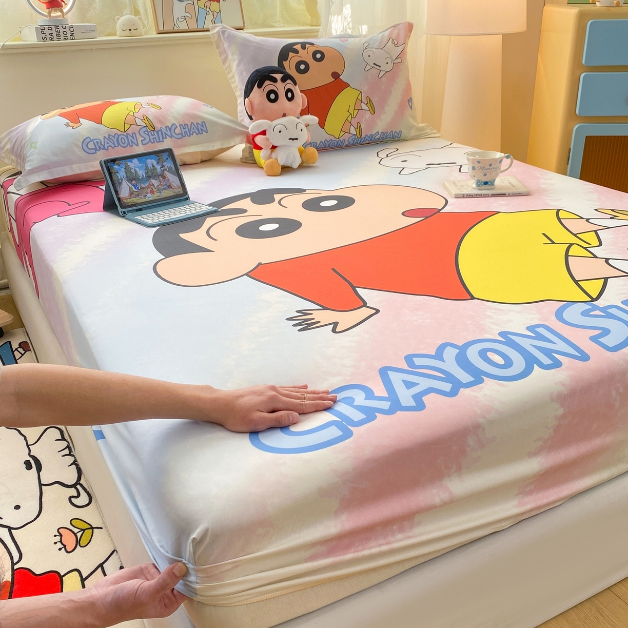91家纺网 家纺一手货源 找家纺 博雅 2026新款蜡笔小新正版授权全棉纯棉大版床笠单件床笠单品单床笠 大版-呆萌蜡笔小新