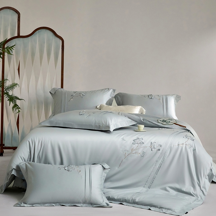 91家纺网 家纺一手货源 找家纺 （总）蒂爵 2026新款贡缎100支长绒棉全棉纯棉刺绣绣花四件套高端四件套-陌上花开