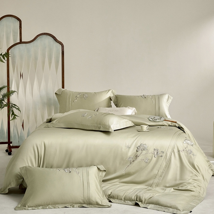 91家纺网 家纺一手货源 找家纺 （总）蒂爵 2026新款贡缎100支长绒棉全棉纯棉刺绣绣花四件套高端四件套-陌上花开