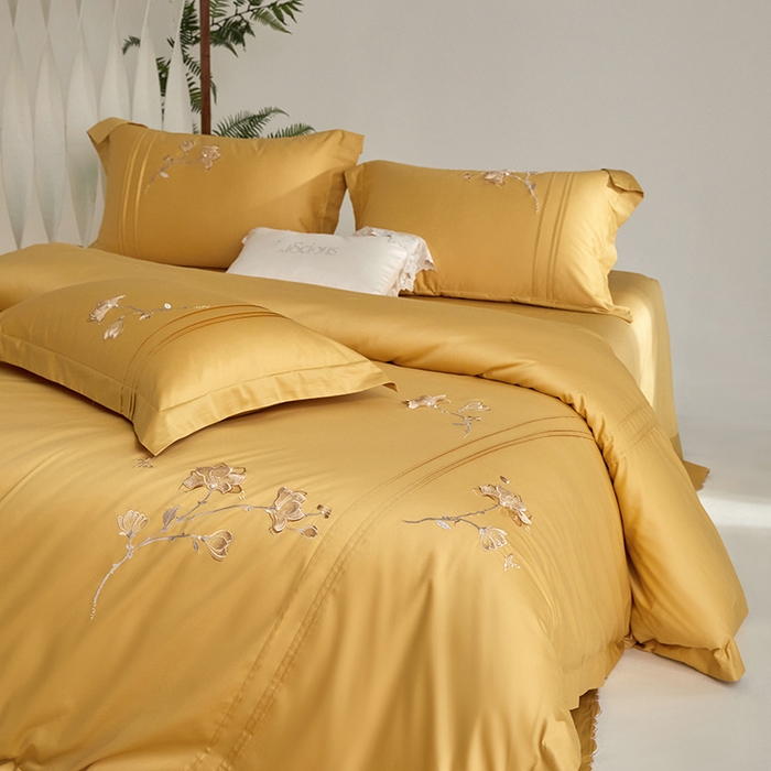 91家纺网 家纺一手货源 找家纺 蒂爵 2026新款贡缎100支长绒棉全棉纯棉刺绣绣花四件套高端四件套-陌上花开 陌上花开-柠檬黄