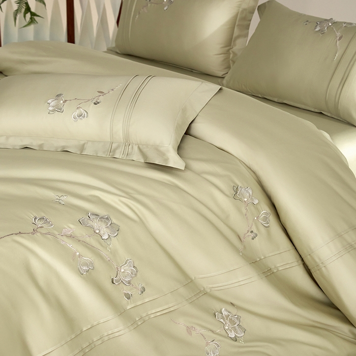 91家纺网 家纺一手货源 找家纺 蒂爵 2026新款贡缎100支长绒棉全棉纯棉刺绣绣花四件套高端四件套-陌上花开 陌上花开-豆绿