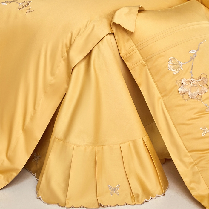 91家纺网 家纺一手货源 找家纺 蒂爵 2026新款贡缎100支长绒棉全棉纯棉刺绣绣花四件套高端四件套-陌上花开 陌上花开-柠檬黄