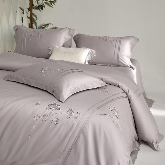 91家纺网 家纺一手货源 找家纺 蒂爵 2026新款贡缎100支长绒棉全棉纯棉刺绣绣花四件套高端四件套-陌上花开 陌上花开-晶钻灰