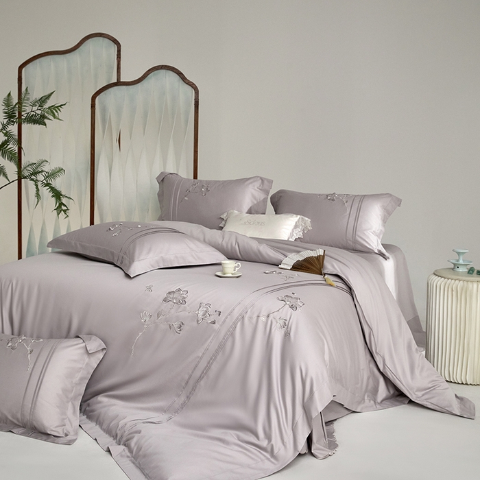 91家纺网 家纺一手货源 找家纺 蒂爵 2026新款贡缎100支长绒棉全棉纯棉刺绣绣花四件套高端四件套-陌上花开 陌上花开-晶钻灰