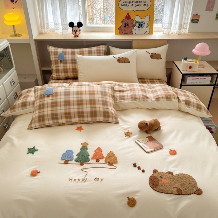 91家纺网 家纺一手货源 找家纺 如意朵 2026新款全棉纯棉毛巾绣四件套（第二批） 开心巴拉