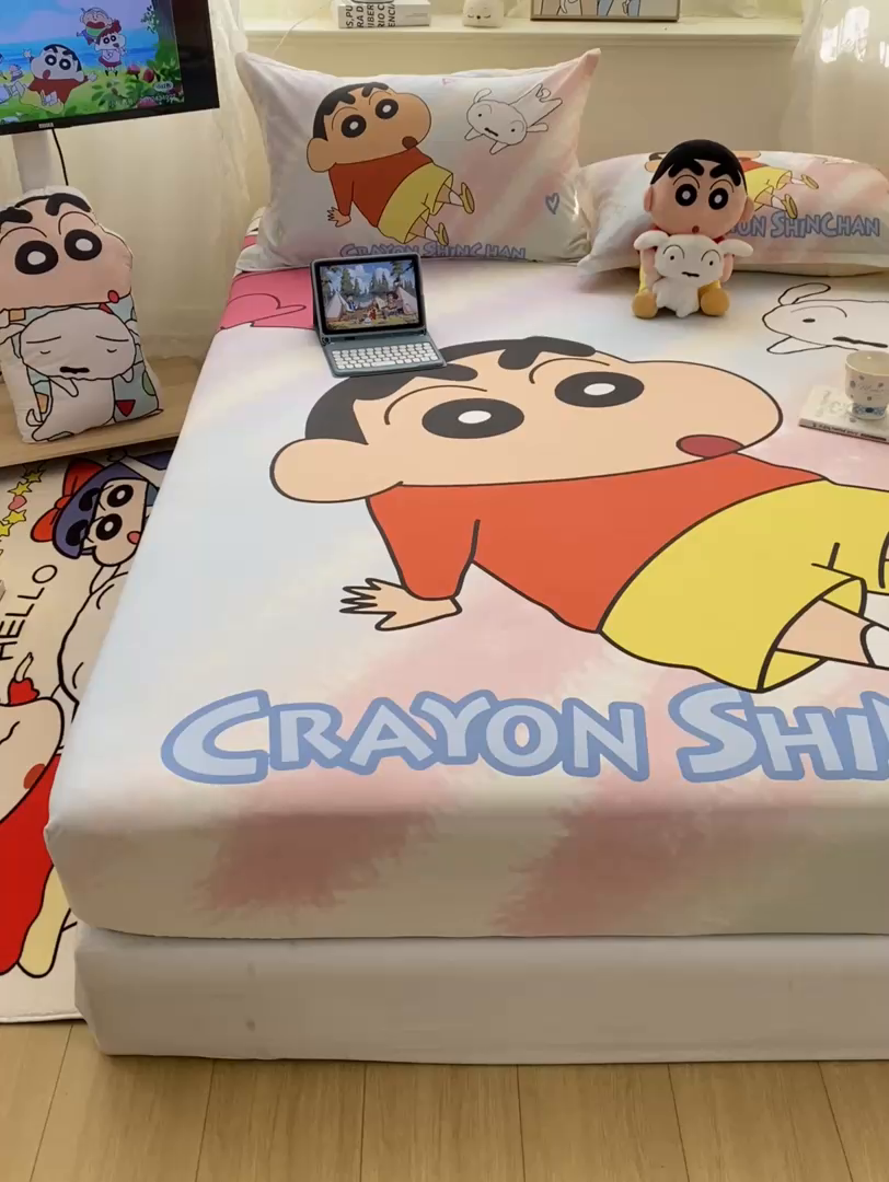 91家纺网 家纺一手货源 找家纺 博雅 2026新款蜡笔小新正版授权全棉纯棉大版床笠单件床笠单品单床笠 大版-呆萌蜡笔小新