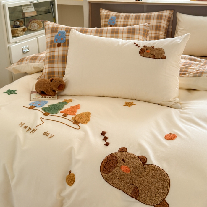 91家纺网 家纺一手货源 找家纺 如意朵 2026新款全棉纯棉毛巾绣四件套（第二批） 开心巴拉