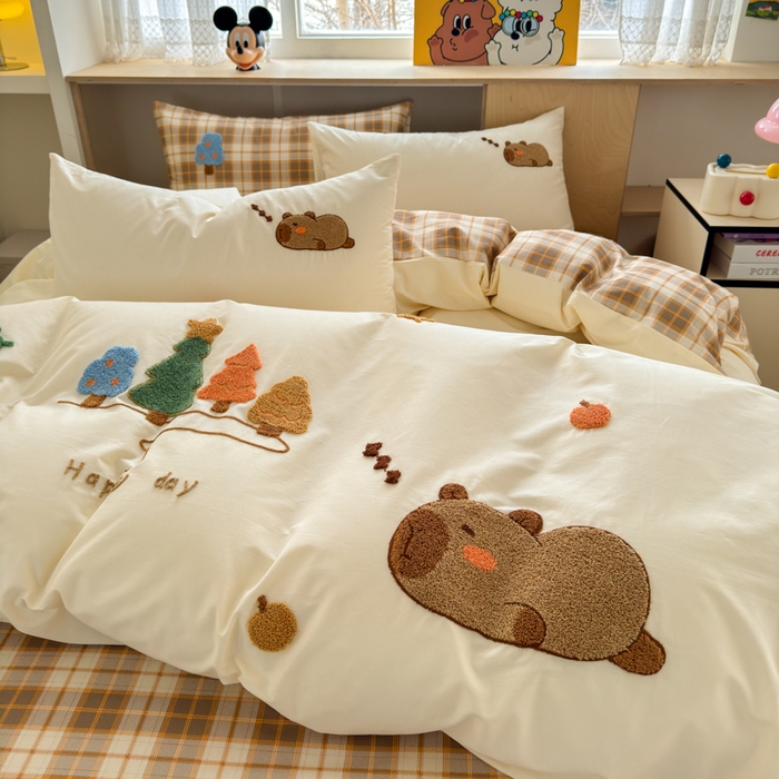 91家纺网 家纺一手货源 找家纺 如意朵 2026新款全棉纯棉毛巾绣四件套（第二批） 开心巴拉