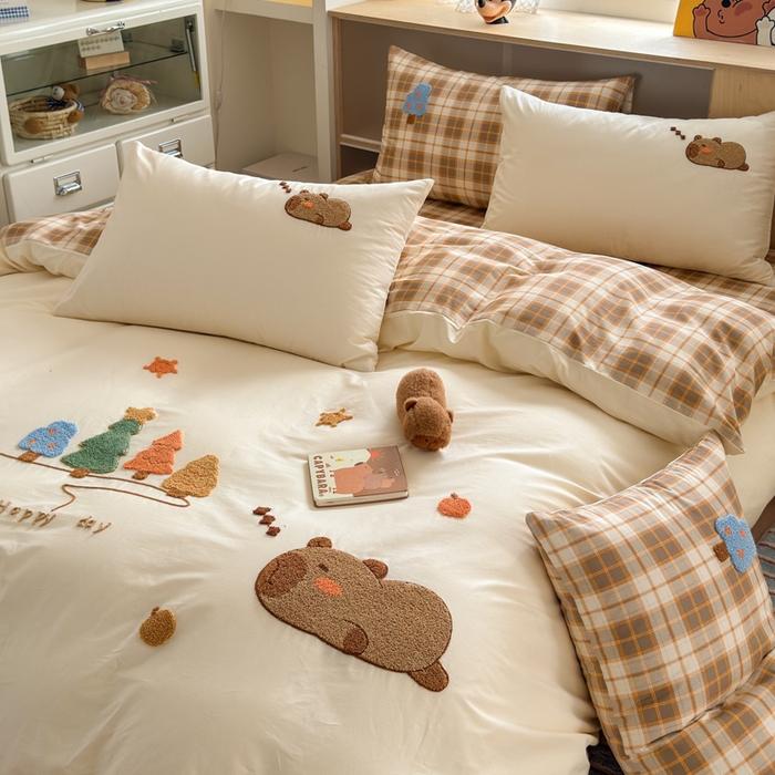 91家纺网 家纺一手货源 找家纺 如意朵 2026新款全棉纯棉毛巾绣四件套（第二批） 开心巴拉