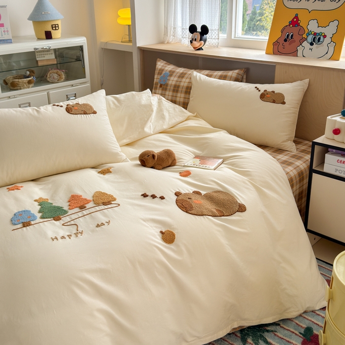 91家纺网 家纺一手货源 找家纺 如意朵 2026新款全棉纯棉毛巾绣四件套（第二批） 开心巴拉