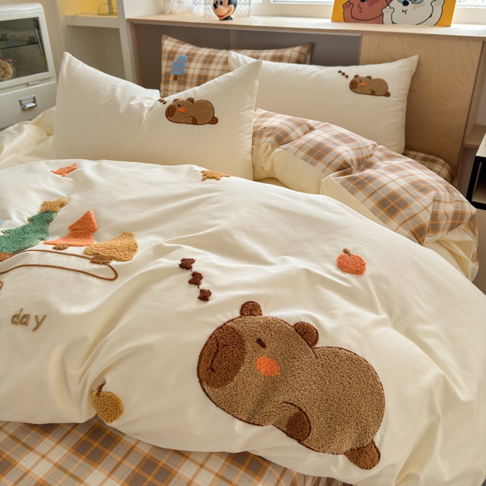 91家纺网 家纺一手货源 找家纺 如意朵 2026新款全棉纯棉毛巾绣四件套（第二批） 开心巴拉