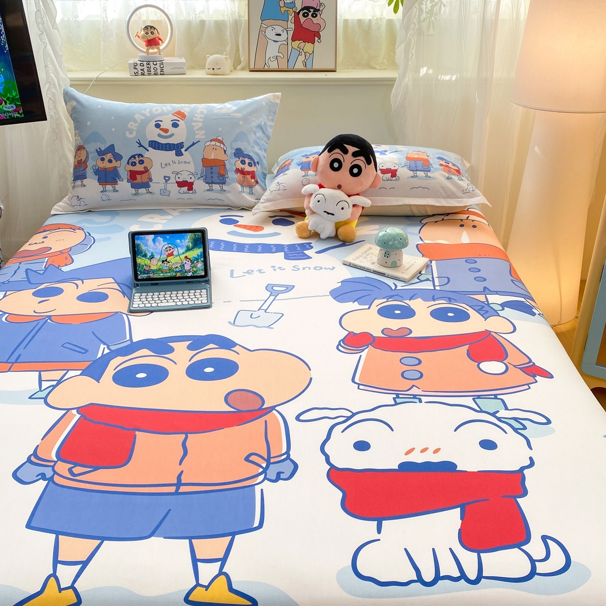 91家纺网 家纺一手货源 找家纺 博雅 2026新款蜡笔小新正版授权全棉纯棉大版床笠单件床笠单品单床笠 大版-冬日雪人小新