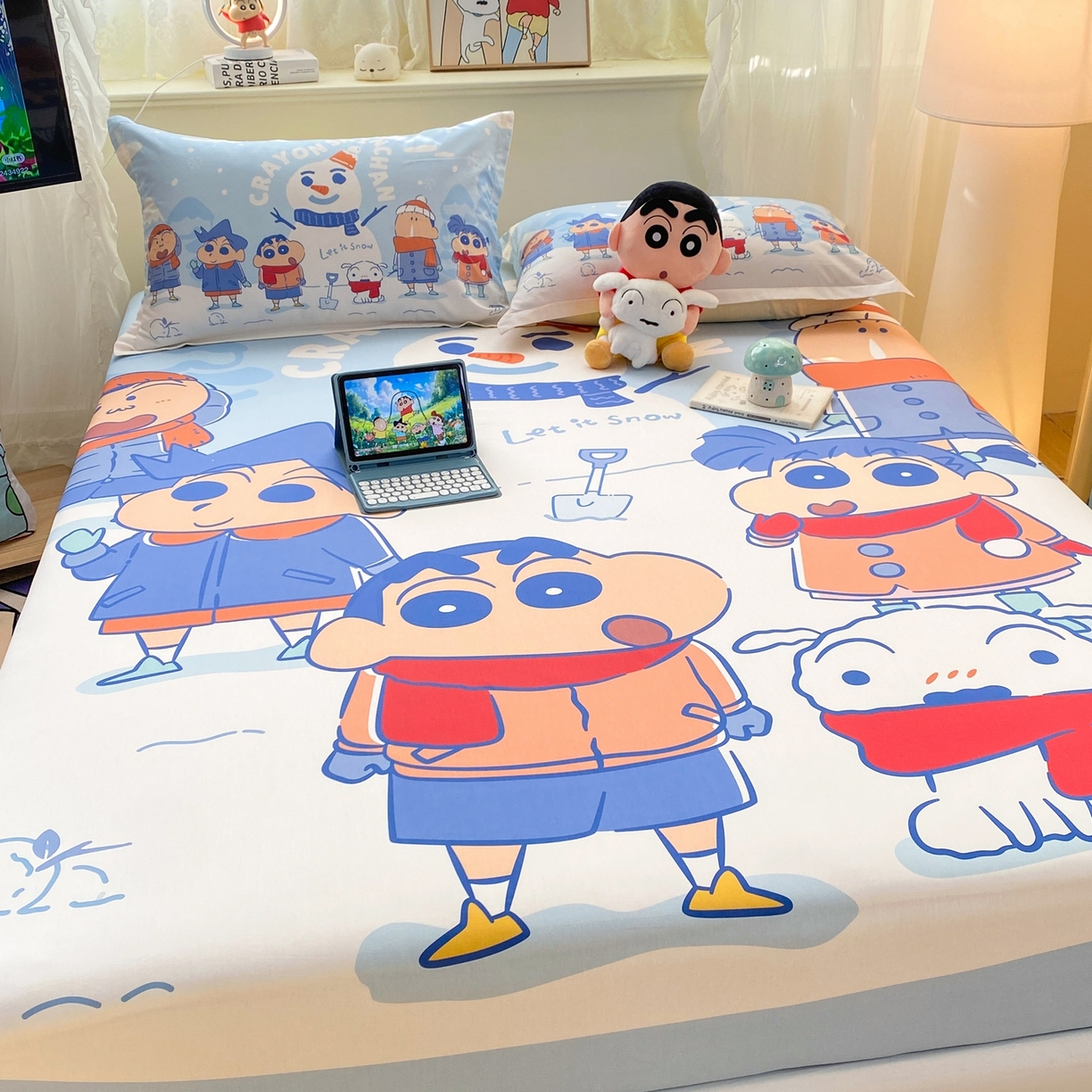 91家纺网 家纺一手货源 找家纺 博雅 2026新款蜡笔小新正版授权全棉纯棉大版床笠单件床笠单品单床笠 大版-冬日雪人小新