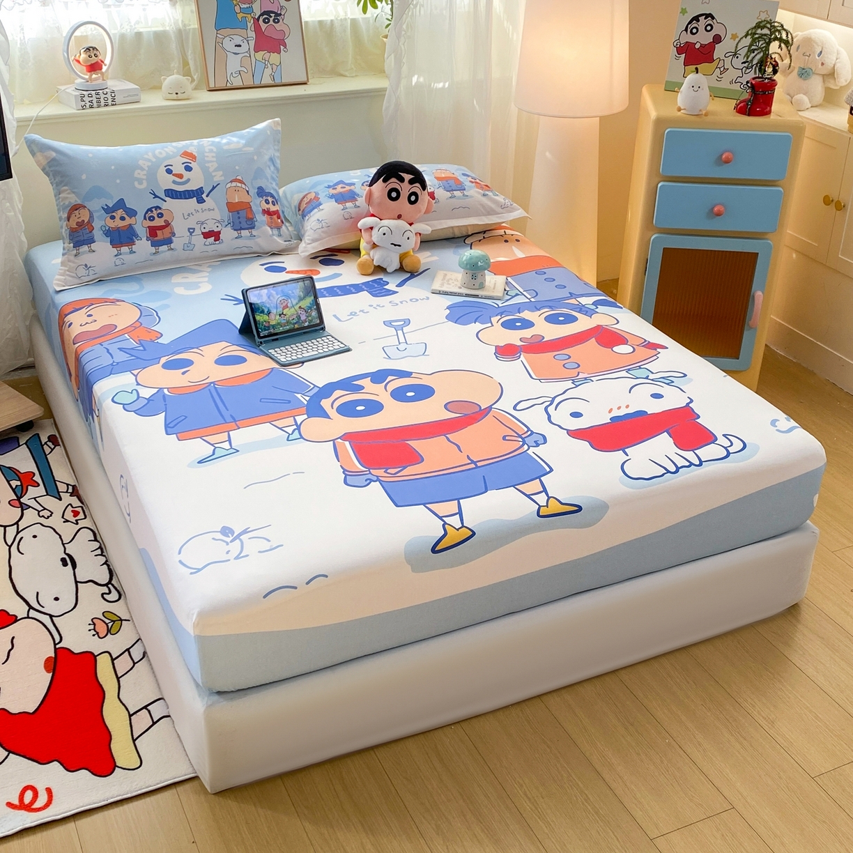 91家纺网 家纺一手货源 找家纺 博雅 2026新款蜡笔小新正版授权全棉纯棉大版床笠单件床笠单品单床笠 大版-冬日雪人小新