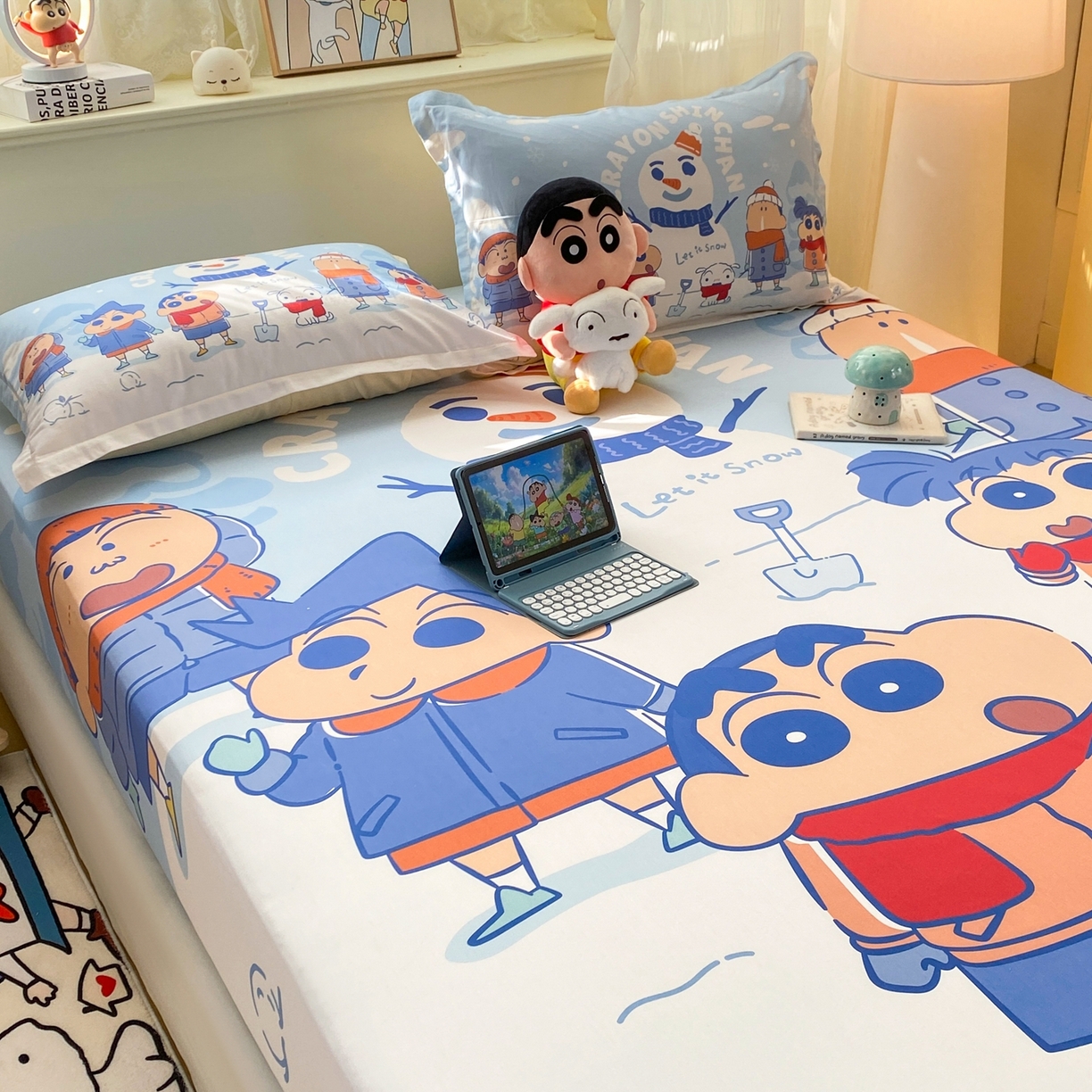 91家纺网 家纺一手货源 找家纺 博雅 2026新款蜡笔小新正版授权全棉纯棉大版床笠单件床笠单品单床笠 大版-冬日雪人小新