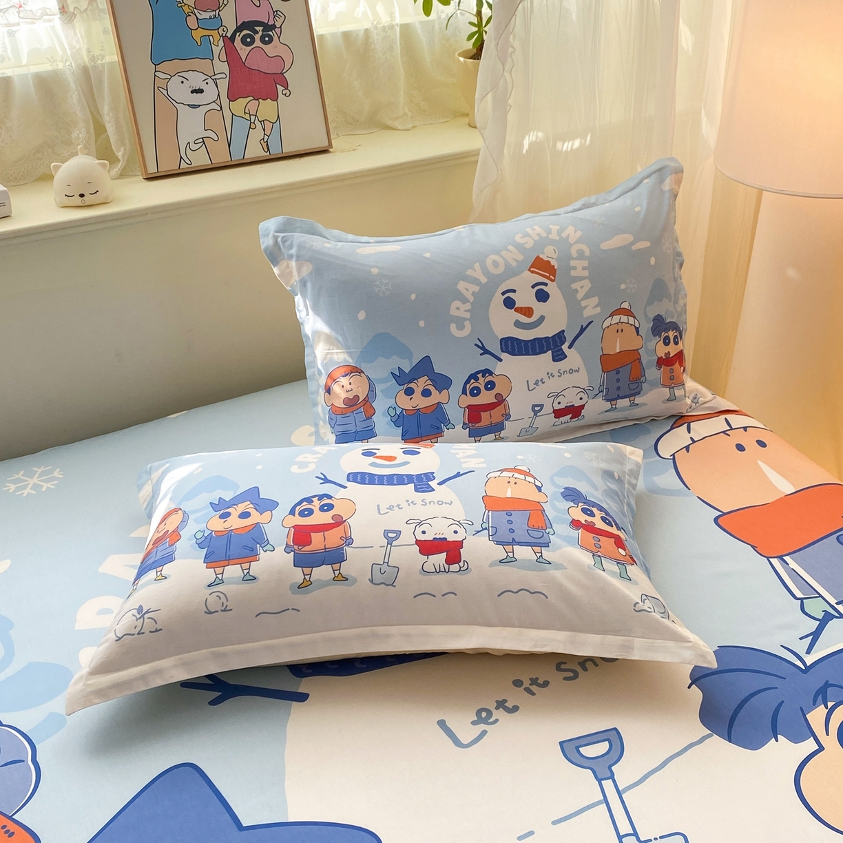 91家纺网 家纺一手货源 找家纺 博雅 2026新款蜡笔小新正版授权全棉纯棉大版床笠单件床笠单品单床笠 大版-冬日雪人小新