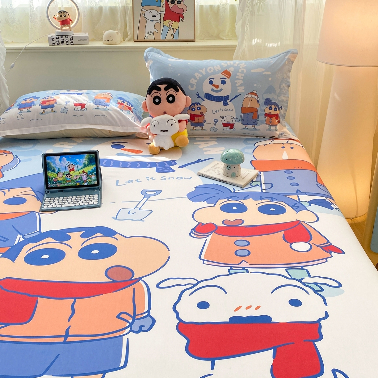 91家纺网 家纺一手货源 找家纺 博雅 2026新款蜡笔小新正版授权全棉纯棉大版床笠单件床笠单品单床笠 大版-冬日雪人小新