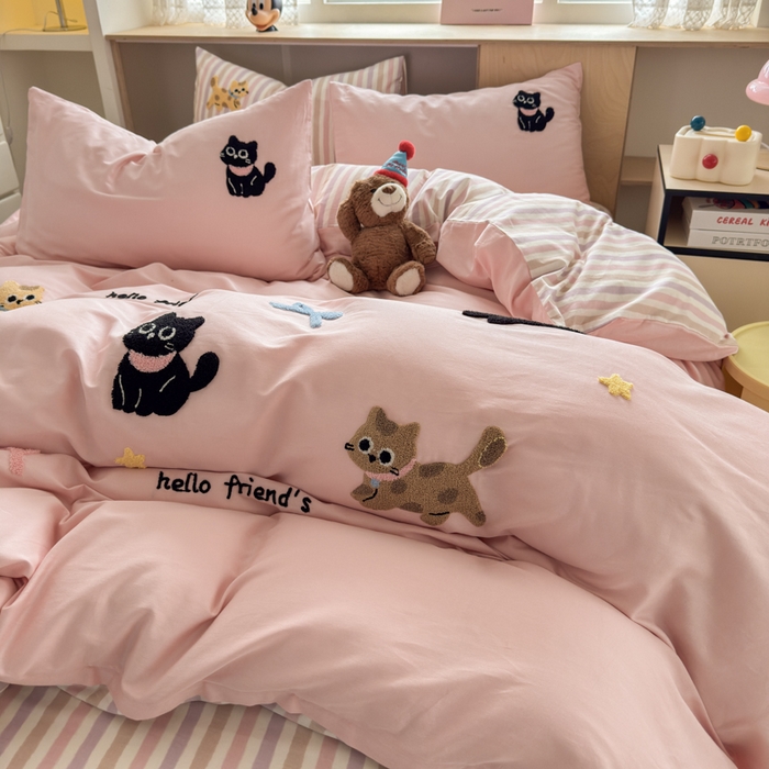 如意朵 2026新款全棉纯棉毛巾绣四件套（第二批） 猫咪家族