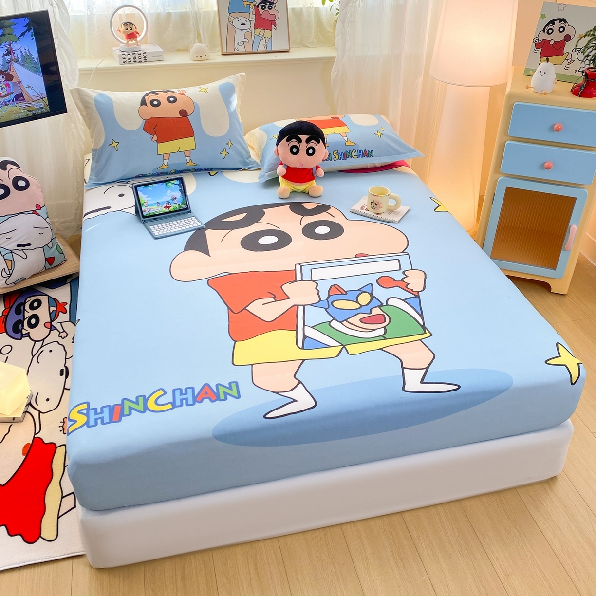 91家纺网 家纺一手货源 找家纺 博雅 2026新款蜡笔小新正版授权全棉纯棉大版床笠单件床笠单品单床笠 大版-动感小新