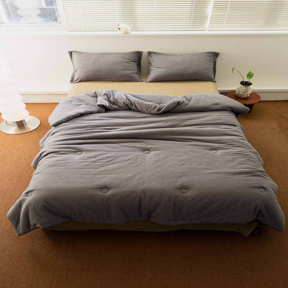 91家纺网 家纺一手货源 找家纺 （总）棉小二 2025新款全棉色织条纹双层纱四件套