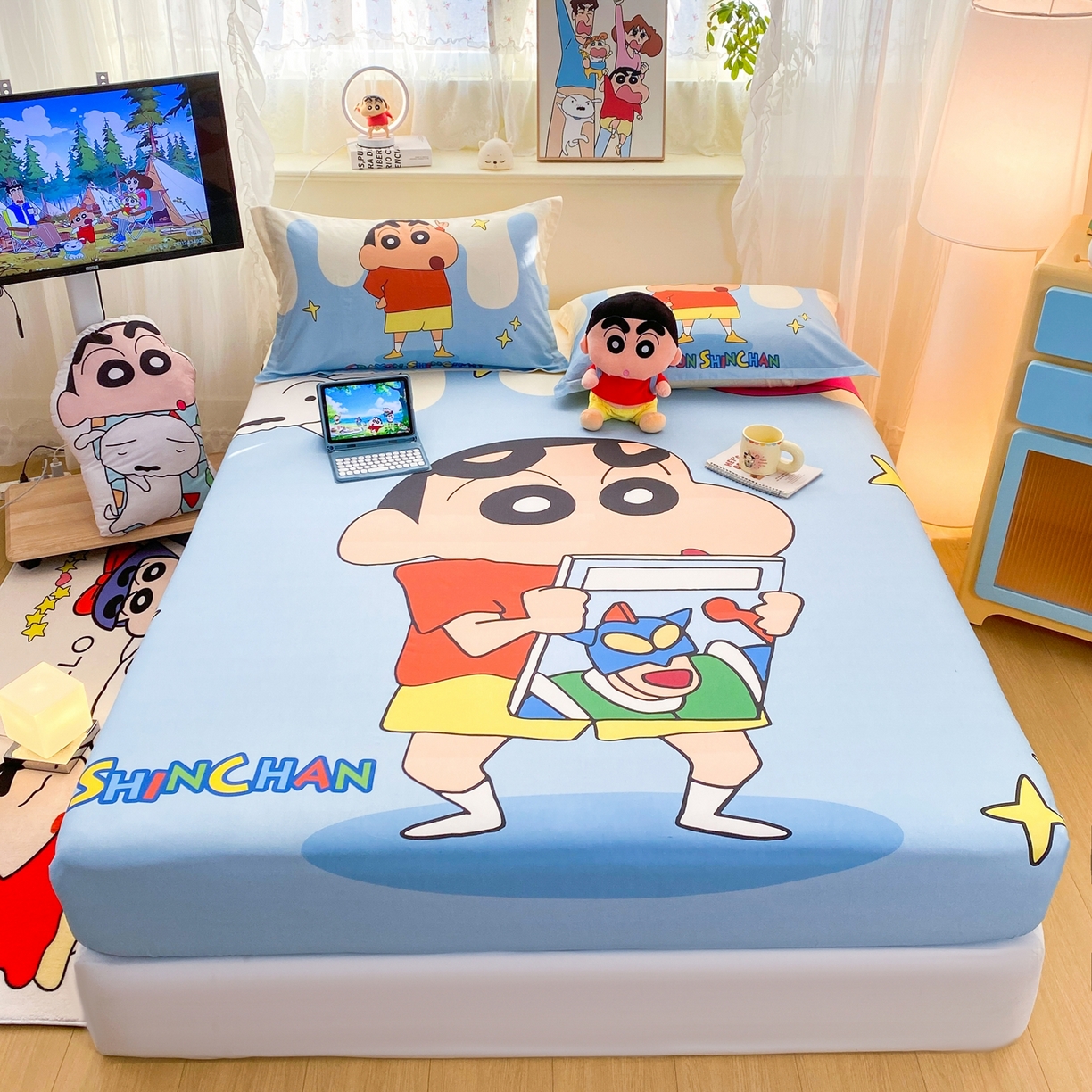 91家纺网 家纺一手货源 找家纺 博雅 2026新款蜡笔小新正版授权全棉纯棉大版床笠单件床笠单品单床笠 大版-动感小新