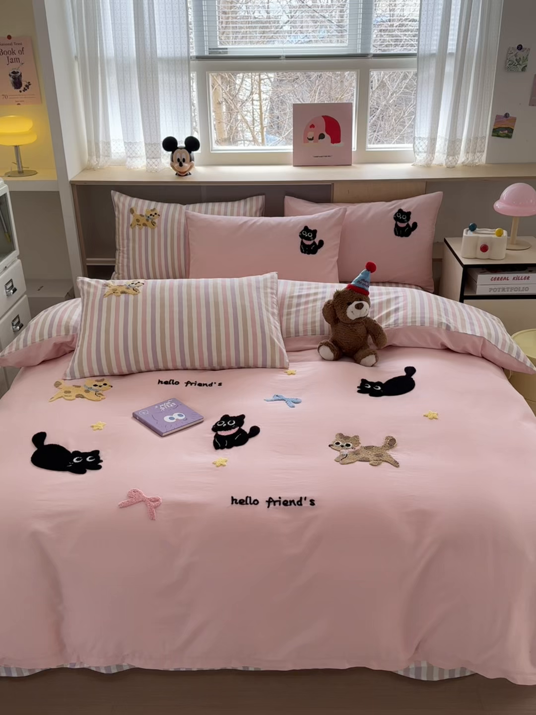 91家纺网 家纺一手货源 找家纺 如意朵 2026新款全棉纯棉毛巾绣四件套（第二批） 猫咪家族