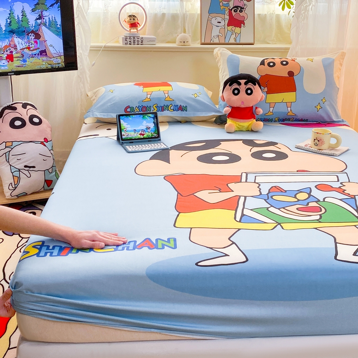 91家纺网 家纺一手货源 找家纺 博雅 2026新款蜡笔小新正版授权全棉纯棉大版床笠单件床笠单品单床笠 大版-动感小新