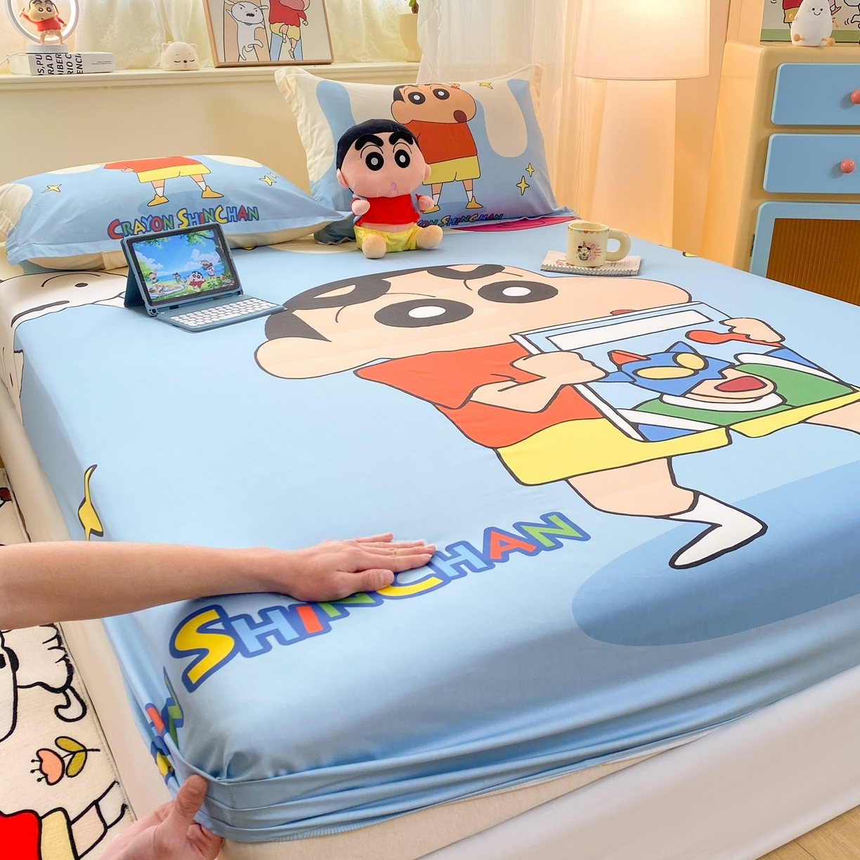 91家纺网 家纺一手货源 找家纺 博雅 2026新款蜡笔小新正版授权全棉纯棉大版床笠单件床笠单品单床笠 大版-动感小新