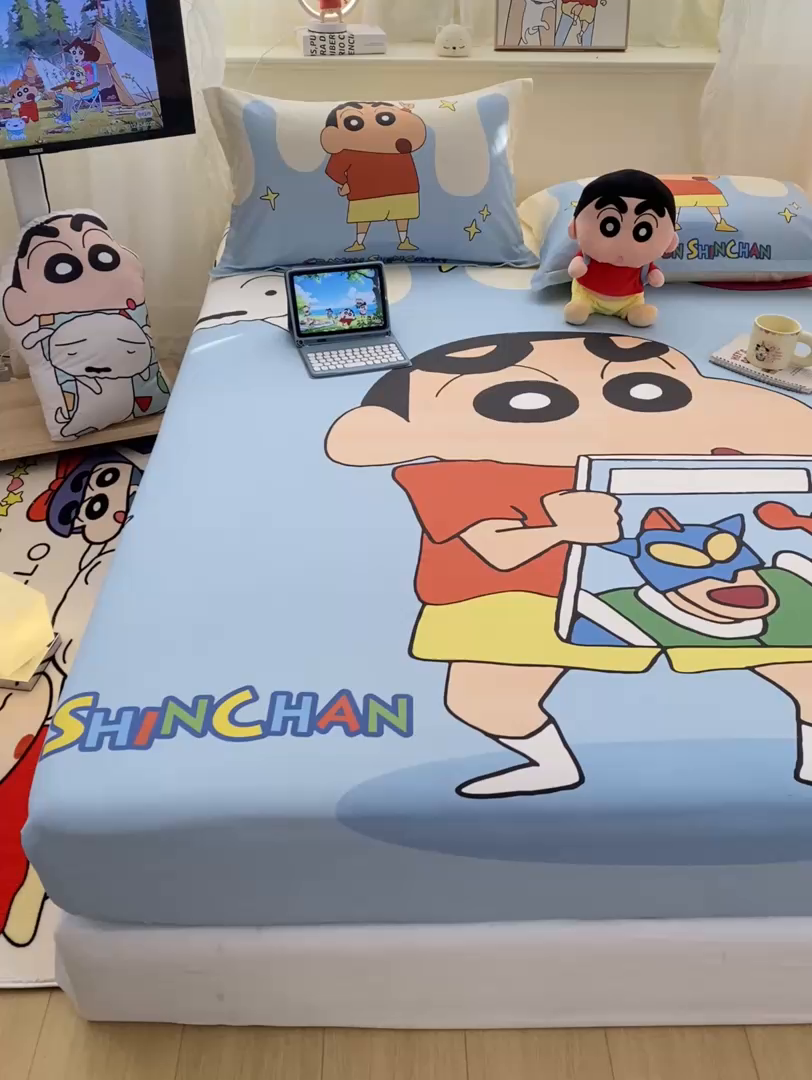 91家纺网 家纺一手货源 找家纺 博雅 2026新款蜡笔小新正版授权全棉纯棉大版床笠单件床笠单品单床笠 大版-动感小新