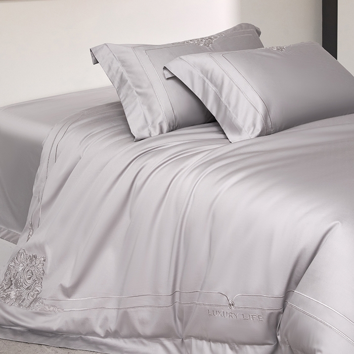 91家纺网 家纺一手货源 找家纺 蒂爵 2026新款贡缎100支长绒棉全棉纯棉刺绣绣花四件套高端四件套-施华洛 施华洛-柔光灰