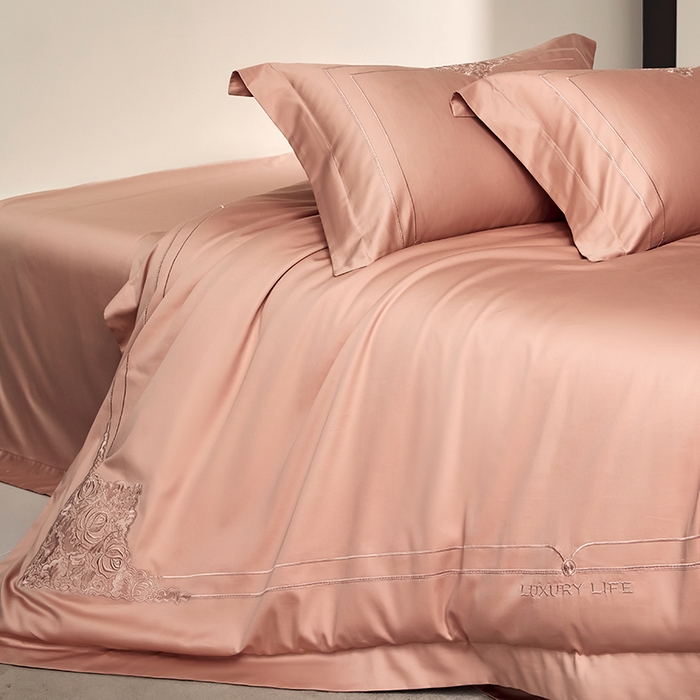 91家纺网 家纺一手货源 找家纺 蒂爵 2026新款贡缎100支长绒棉全棉纯棉刺绣绣花四件套高端四件套-施华洛 施华洛-琥珀橙