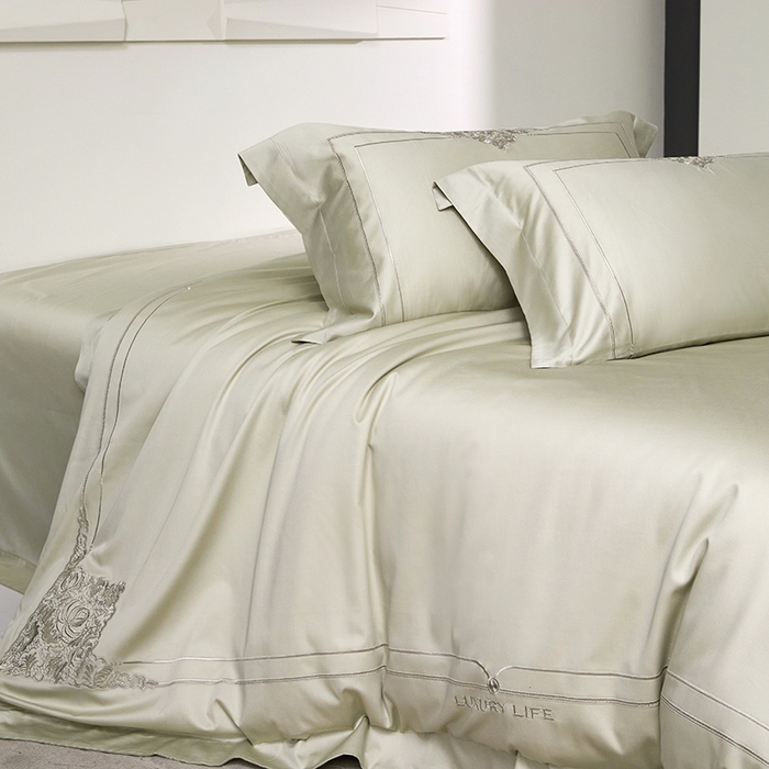 91家纺网 家纺一手货源 找家纺 蒂爵 2026新款贡缎100支长绒棉全棉纯棉刺绣绣花四件套高端四件套-施华洛 施华洛-抹茶绿