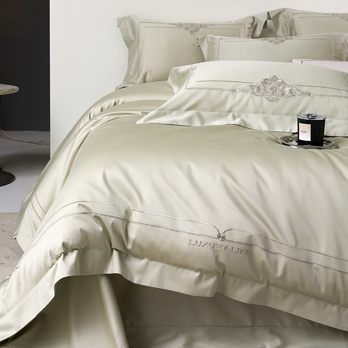 91家纺网 家纺一手货源 找家纺 蒂爵 2026新款贡缎100支长绒棉全棉纯棉刺绣绣花四件套高端四件套-施华洛 施华洛-抹茶绿