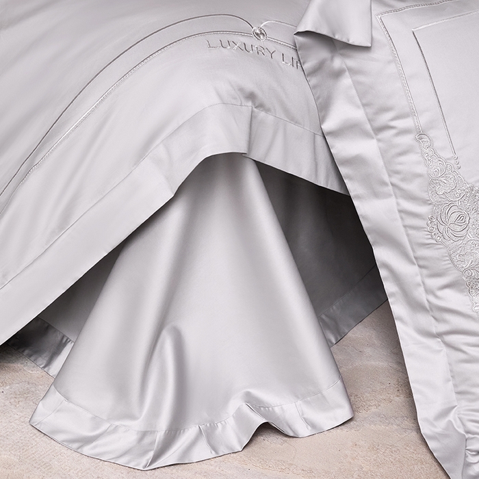 91家纺网 家纺一手货源 找家纺 蒂爵 2026新款贡缎100支长绒棉全棉纯棉刺绣绣花四件套高端四件套-施华洛 施华洛-柔光灰