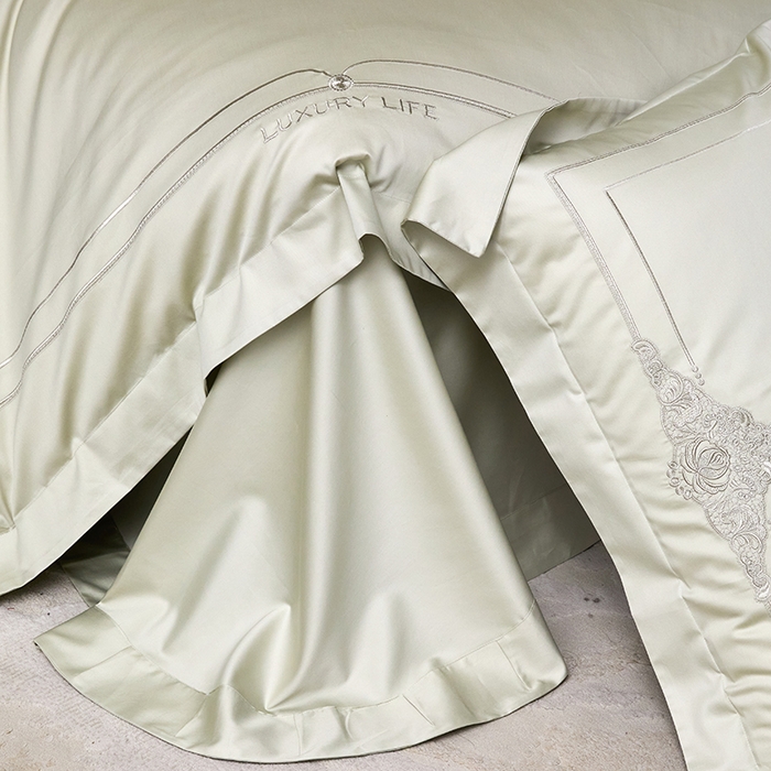 91家纺网 家纺一手货源 找家纺 蒂爵 2026新款贡缎100支长绒棉全棉纯棉刺绣绣花四件套高端四件套-施华洛 施华洛-抹茶绿